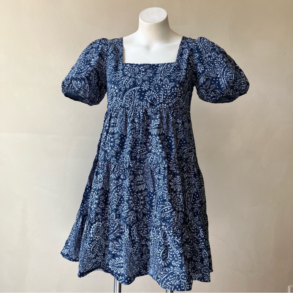 Madewell | Poplin Puff-Sleeve Tiered Babydoll Dress in Paisley Garden